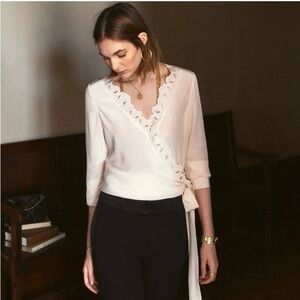 Sezane Elina Silk Wrap Blouse, 38